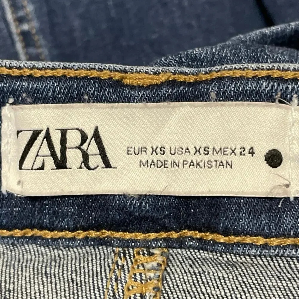 Zara Women's Blue Medium Wash High Waist Slit Straight Denim Jean Skirt Size XS